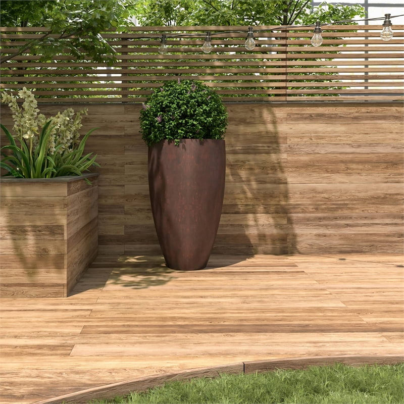 LeisureMod Petal Tapered Round Planter Pot in Fiberstone and Clay Brown