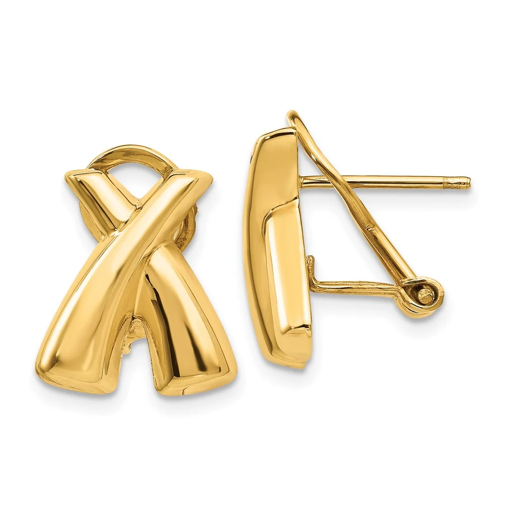Primal Gold 14 Karat Yellow Gold Polished X Omega Back Post Earrings