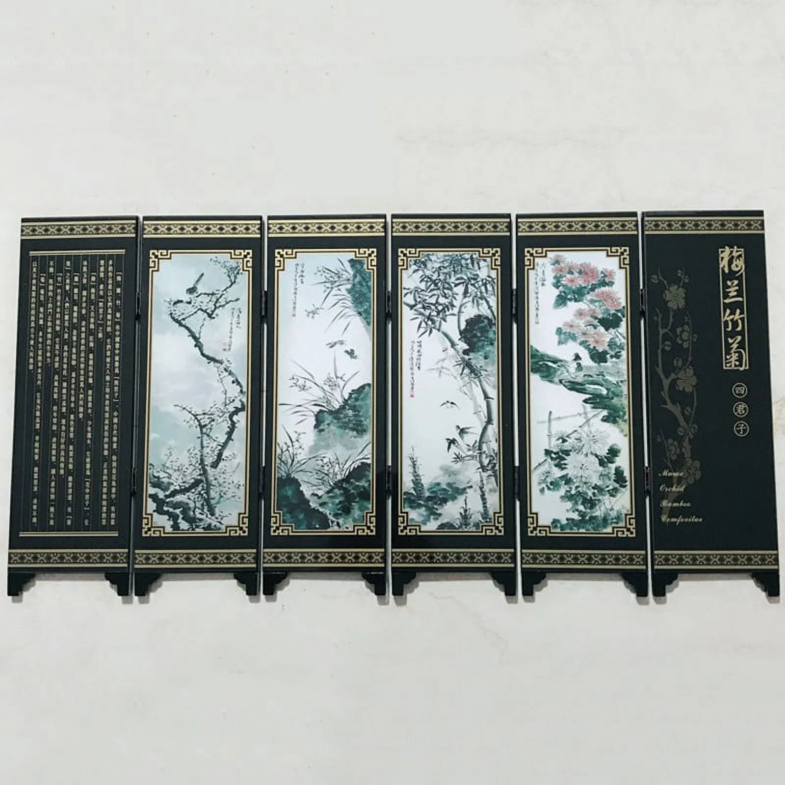 6-Panel Flower Bamboo Screen Room Divider Wood Folding Partition Business Gift