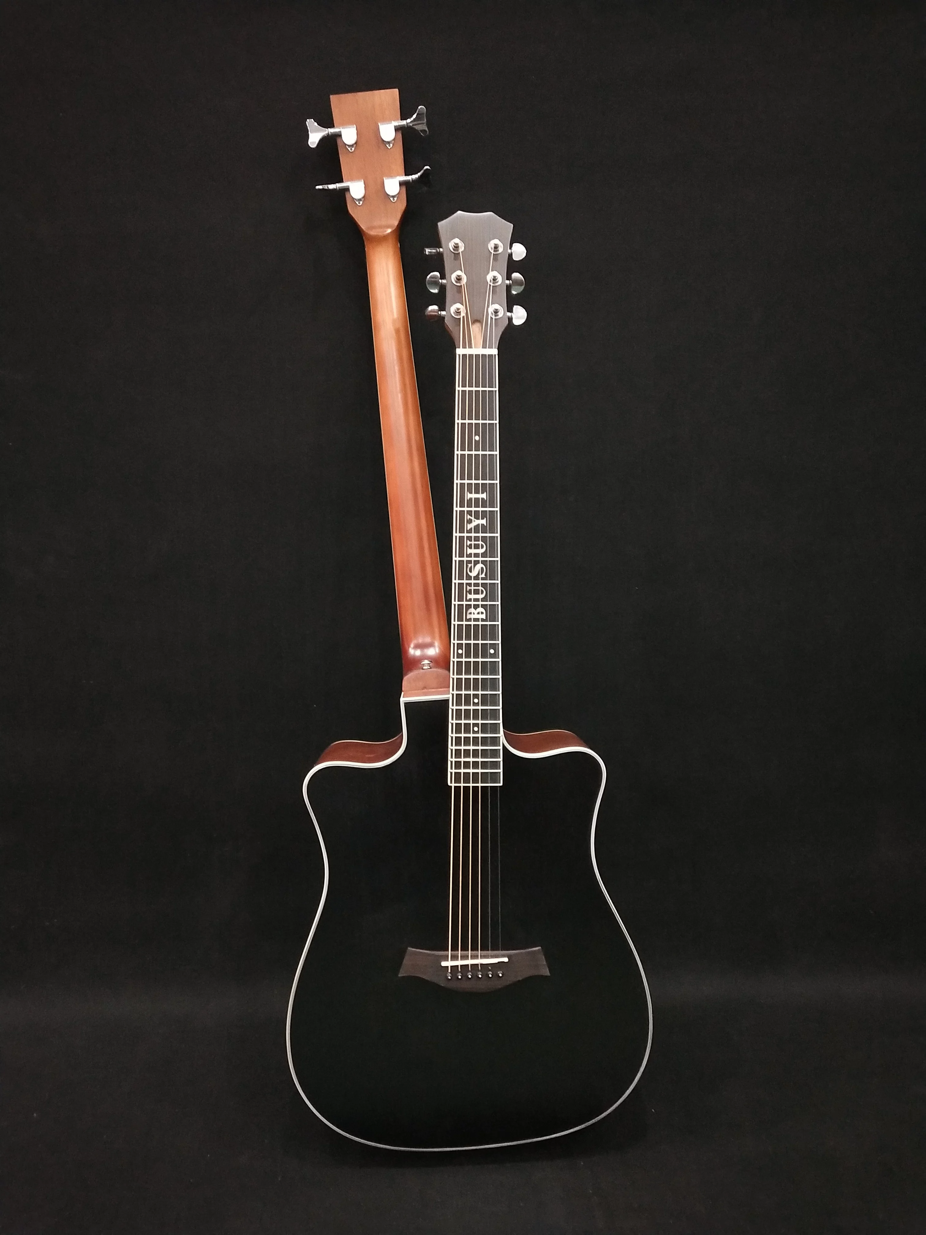 Busuyi Acoustic Electric Guitar 4 String Bass 6 String Lead Acoustic, Travel Acoustic Guitar with Classical Metal Heel 41 inch Bass Guitar, 39inch Acoustic, Double Neck Guitar (BlackBrown)  All Levels