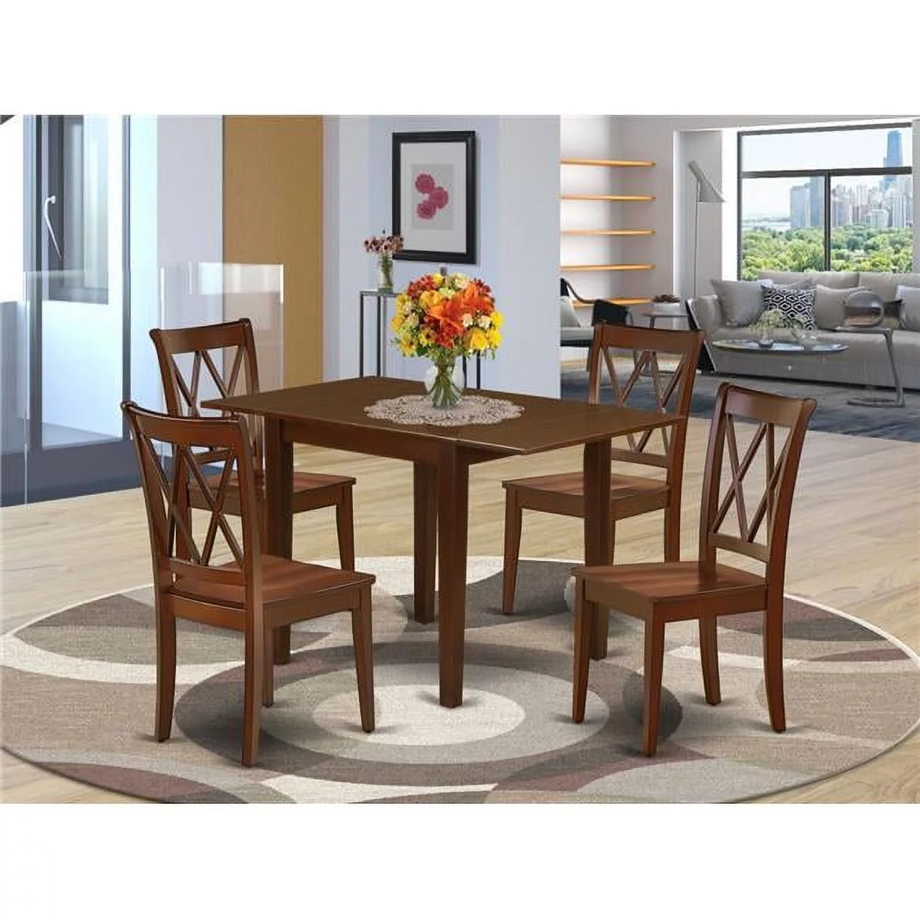 5 Piece Norden Dining Room Table Set - Mahogany