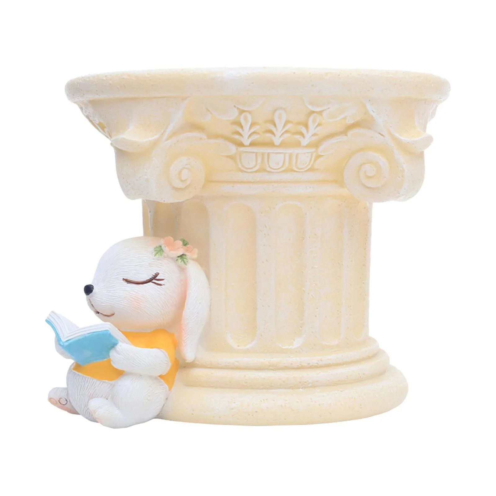 Creative Flower Pot Resin Planter Pot Retro with Drainage Hole Cute Planter Pot for Indoor Outdoor Plants beige