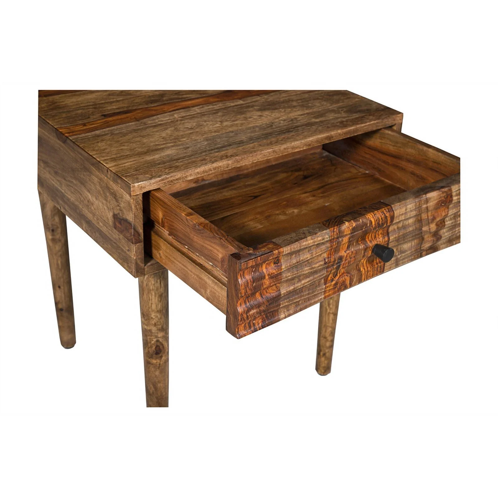 Home Square Drawer Solid Sheesham Wood End Table in Brown - Set of 2