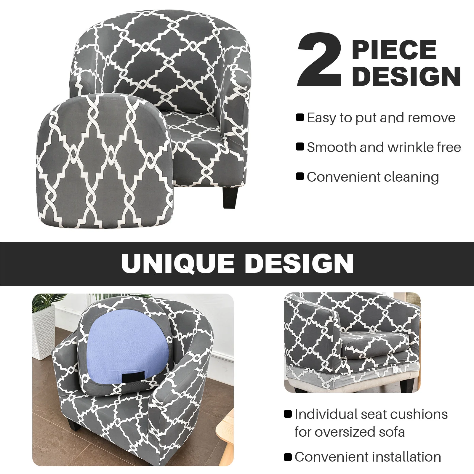 TOPCHANCES 2-Piece Stretch Club Chair Slipcover Printed Tub Chair Slipcover Armchair Covers