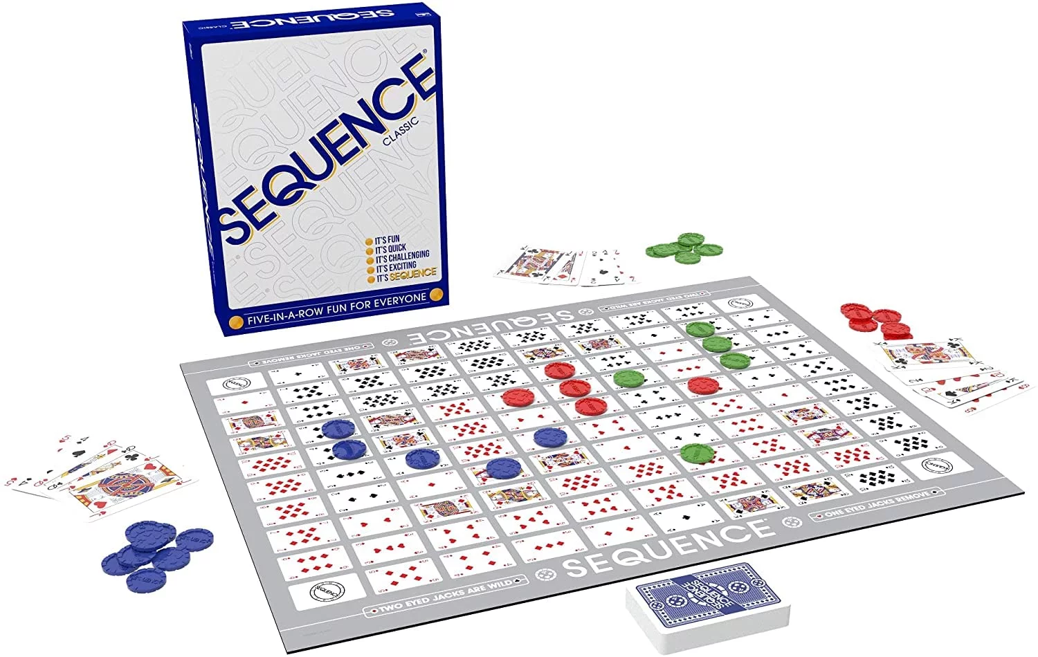 SEQUENCE- Original SEQUENCE Game with Folding Board, Cards and Chips by Jax ( Packaging may Vary ) White, 10.3