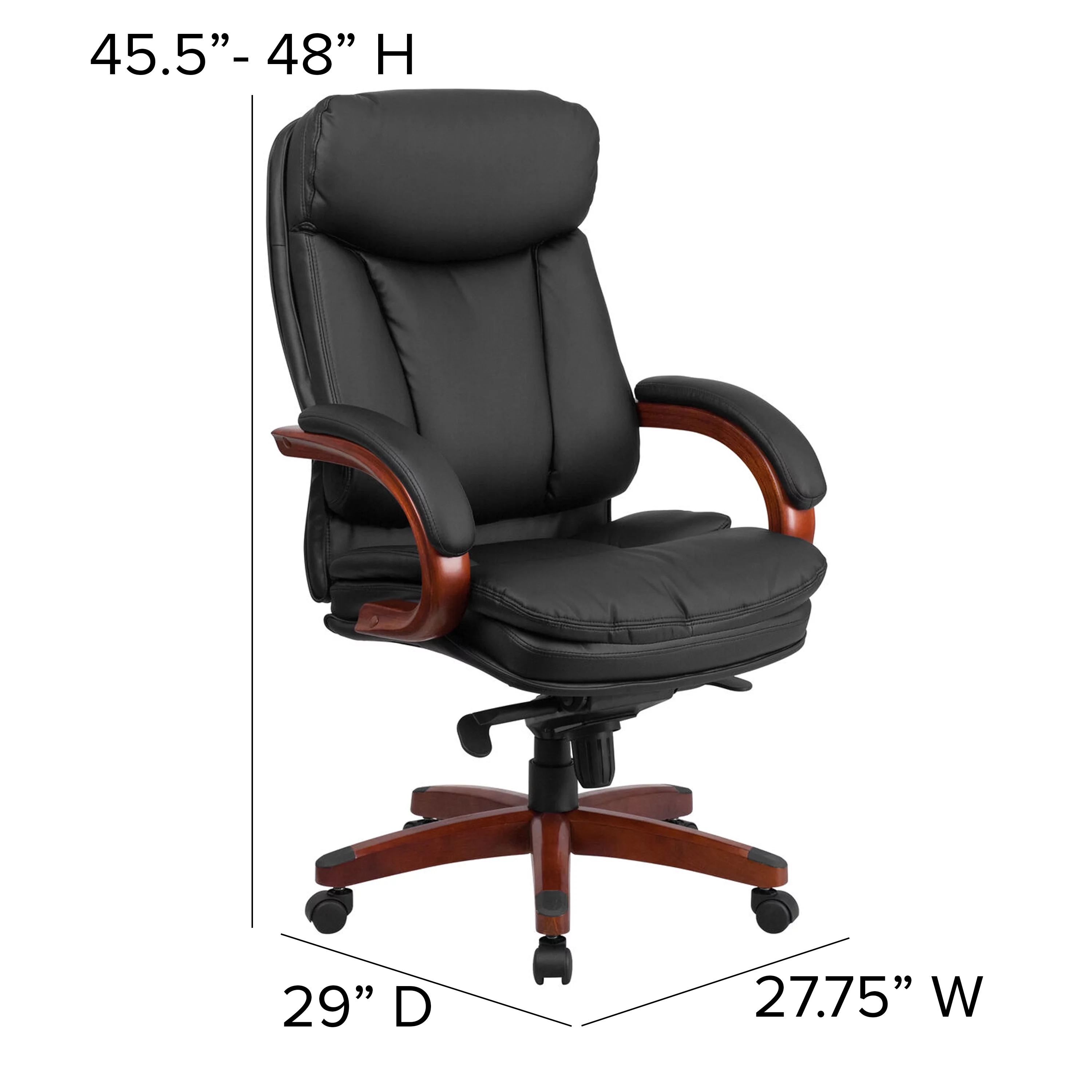 Emma + Oliver High Back Black LeatherSoft Synchro-Tilt Ergonomic Office Chair with Wood Base