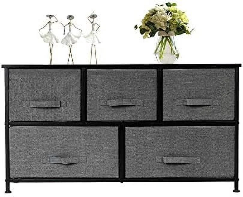 xrboomlife 5 Drawer Dresser Organizer  Fabric Dresser  Tower  2-Tier Wide Closet Dresser  Multi-use Organizer Unit for Closets  Bedroom  Dorm Room  Living Room  Hallway  Linen/Natural