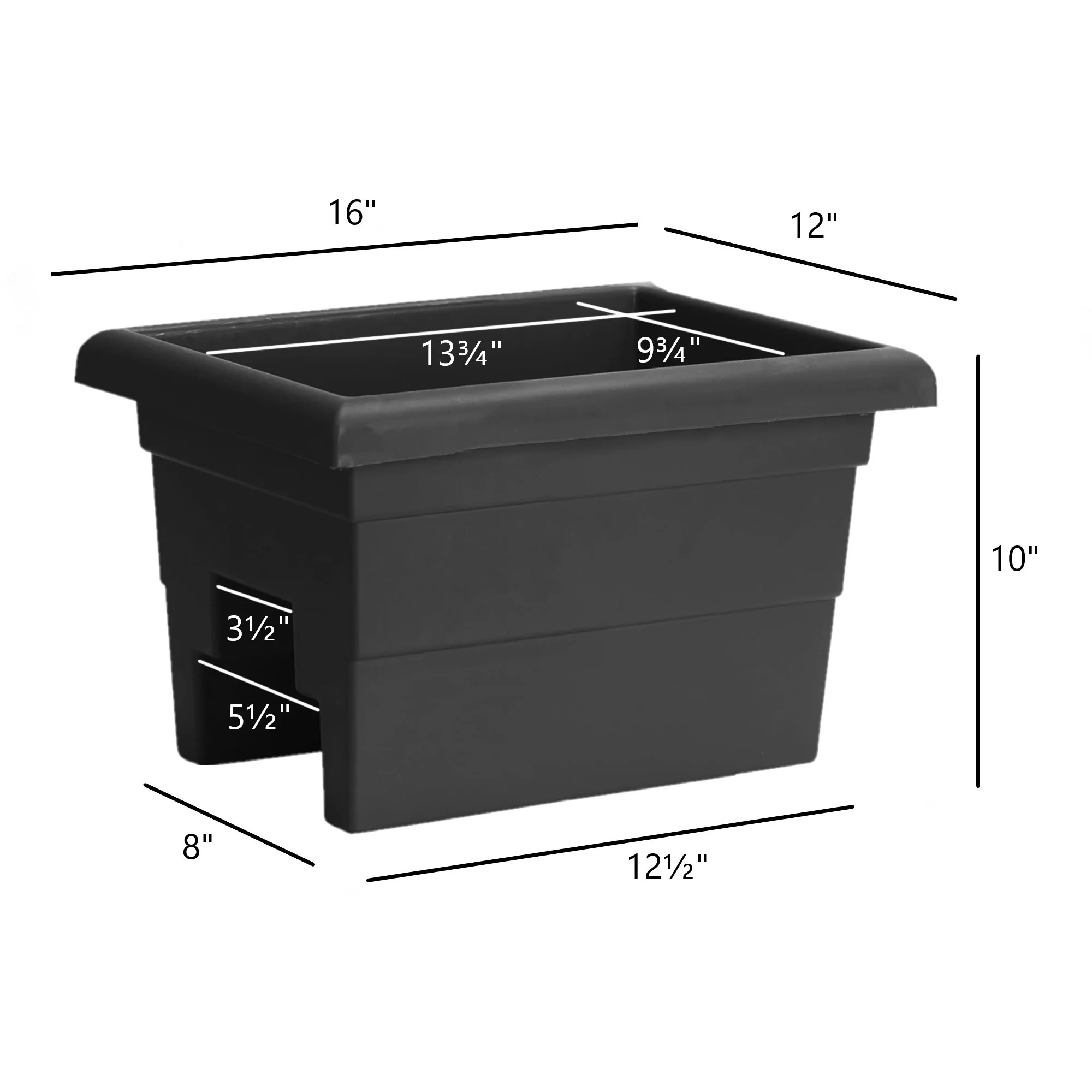 Novelty Countryside Weather Resistant Rail Planter, Black, 16