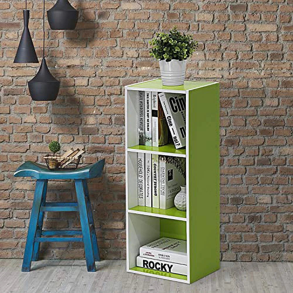 Furinno Pasir 3-Tier Open Shelf Bookcase, White/Green 11003WH/GR