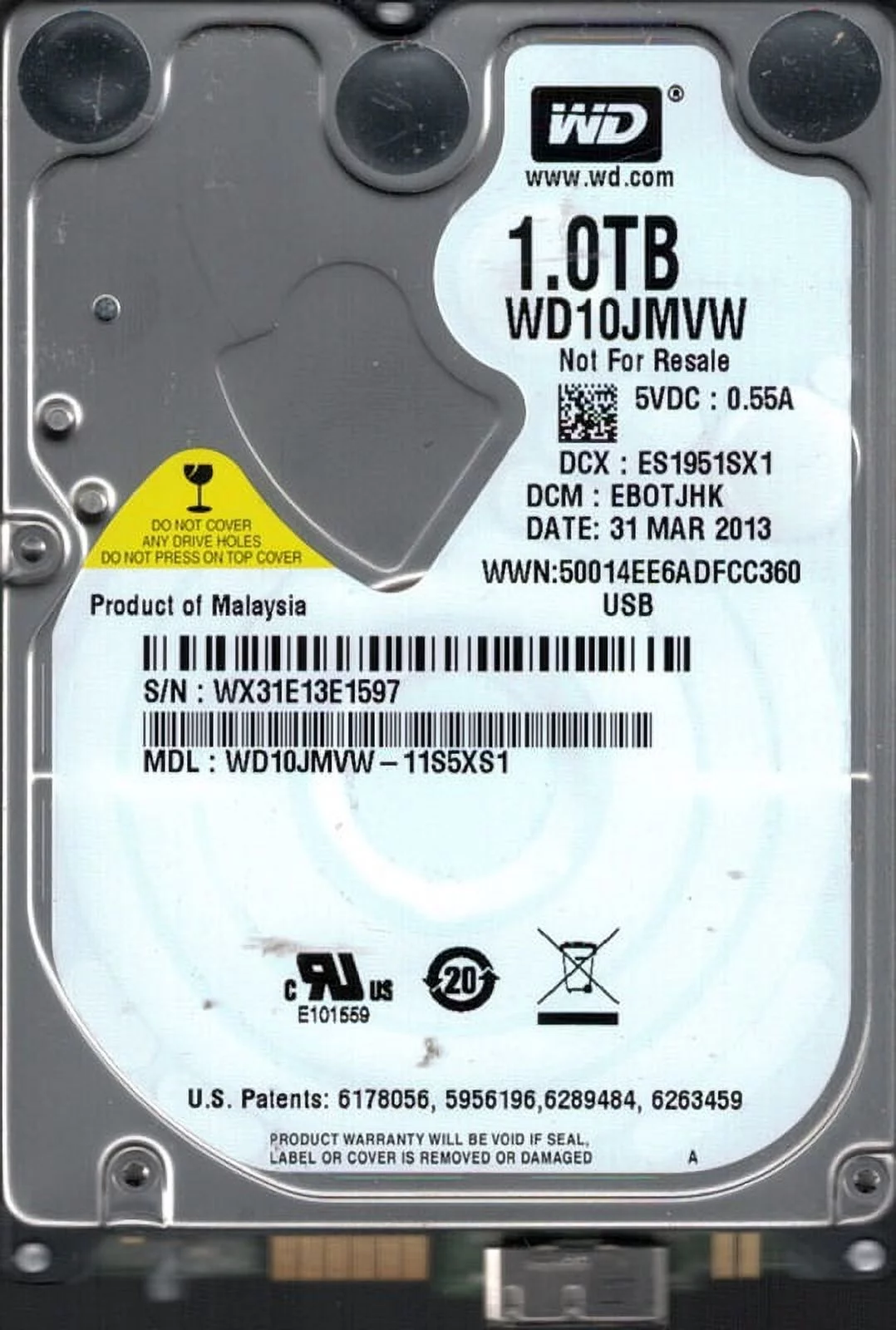 Western Digital WD10JMVW-11S5XS1 1TB DCM: EBOTJHK