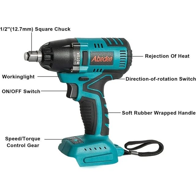 SUNBAT Cordless Impact Wrench 1/2'' Compatible with 18V Makita Battery (Brushless&No Include Battery)