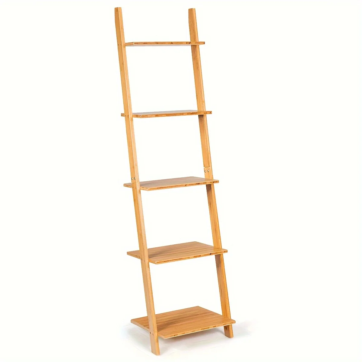 1pc 5-Tier Ladder Shelf, Modern Bamboo Leaning Bookshelf, Ladder Bookcase Open Display, Bedroom Living Room Decoration Display Rack, Home Storage And Organize