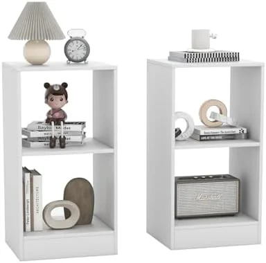 GEROBOOM 2 Cube Bookcase   2  Cube Bookshelf with Anti-toppling Device  Small Cubby  for Small Spaces  Freestanding Wood Open Bookshelf for Home Office (White)