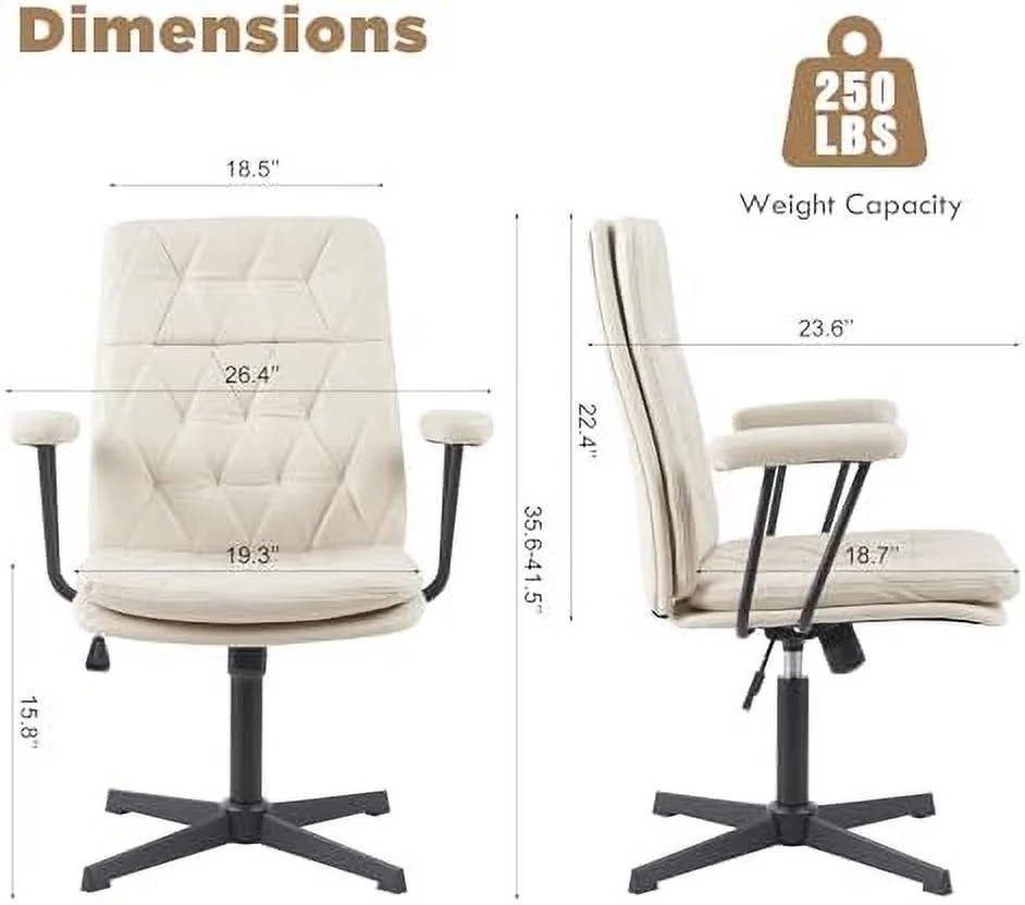 FDSHOIYN Ergonomic Desk Chair no Wheels Criss Cross Chair Adjustable Home Office Chair with Armrest Executive Swivel Mid Back Chair Brown
