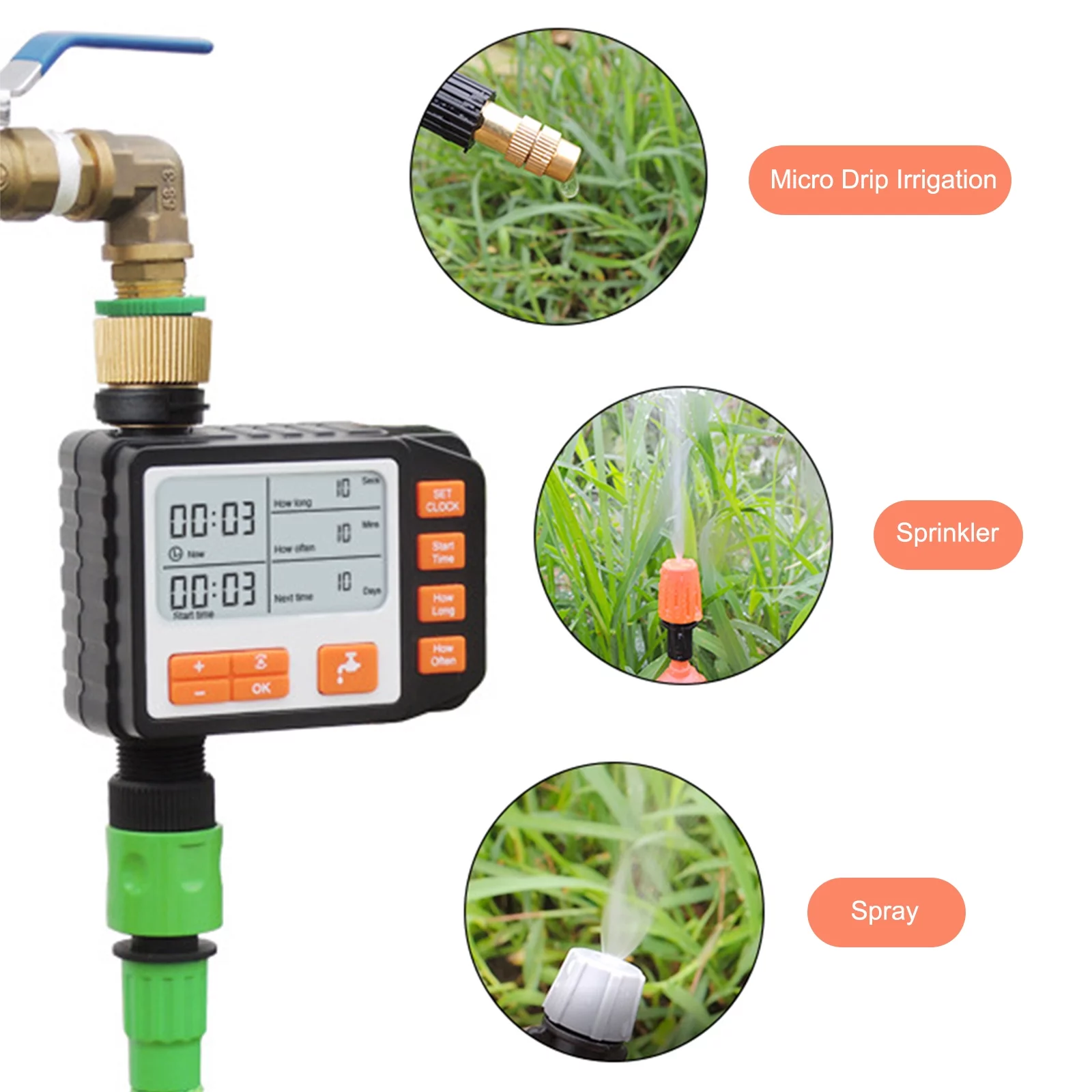 Garden Water Timer, Electronic Sprinkler Timer Outdoor IP65 Waterproof Programmable Automatic Controller Manual Control Irrigation Timer for Lawn, COOSERRY