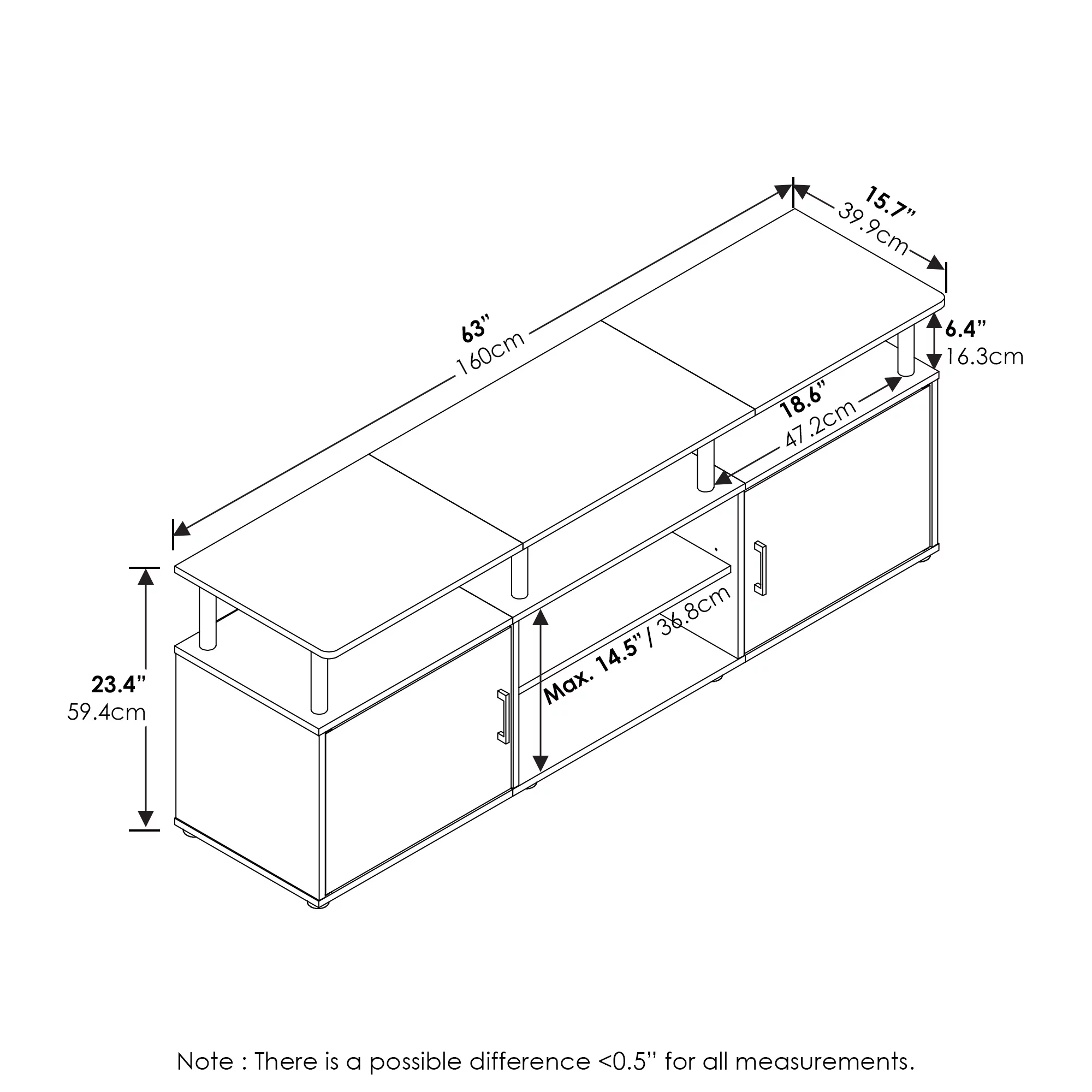 Furinno Jensen TV Stand for TV up to 70 Inch, Americano/Black