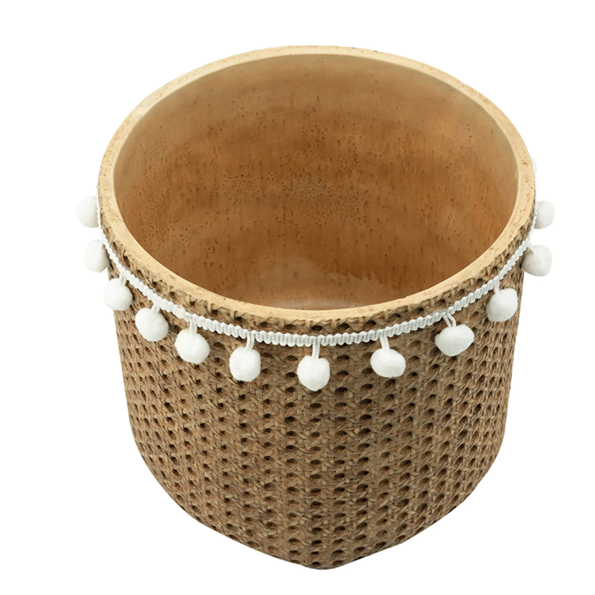 CC Home Furnishings Rustic Round Basket Planters with Tassel - 10.5