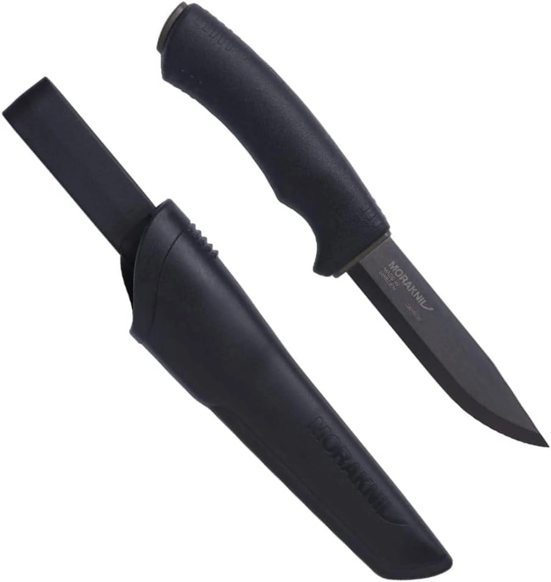 Morakniv Carbon Steel Fixed-Blade Bushcraft Knife with Sheath, Black, 4.3 Inch