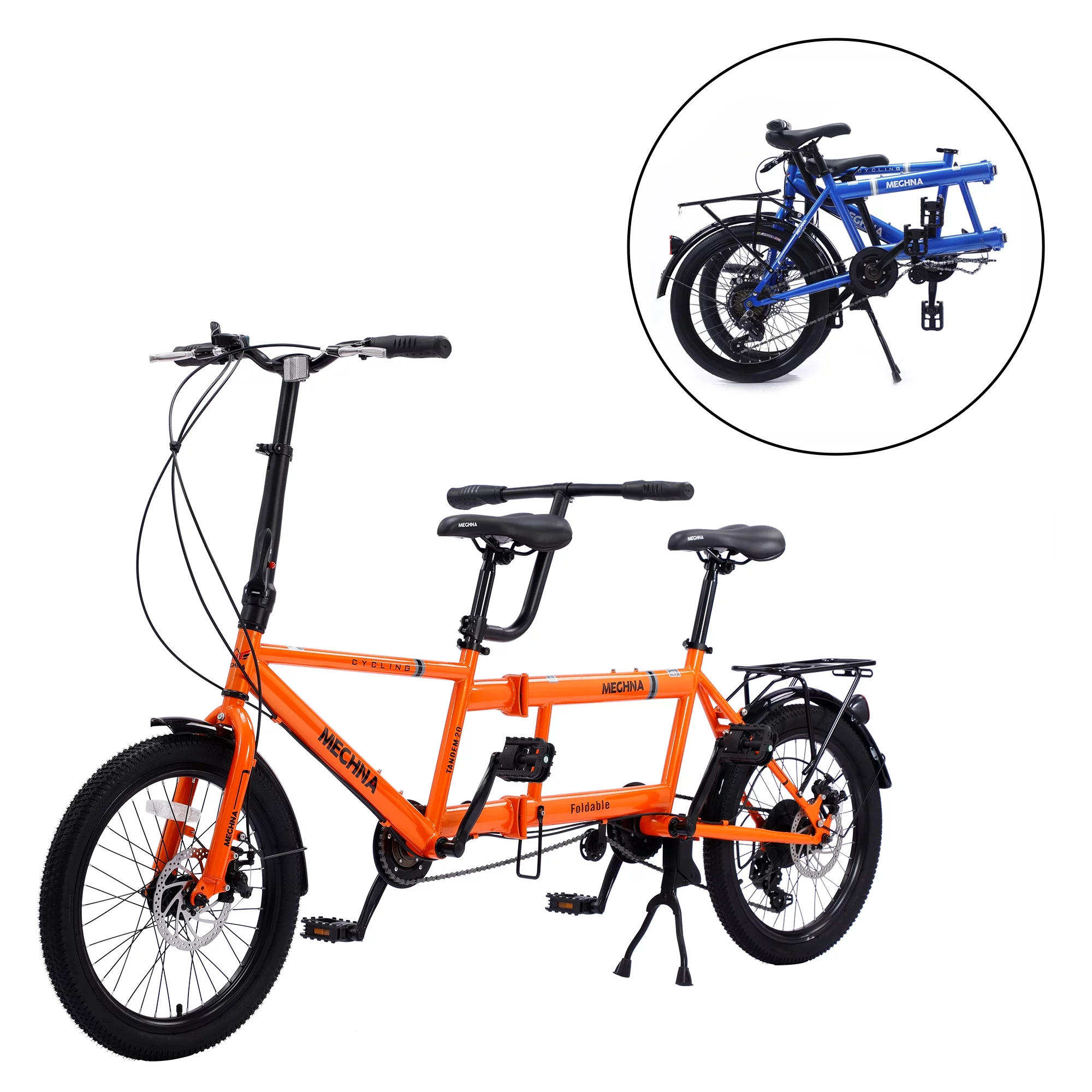 FOMAS Tandem Bike 20 Inches Wheels 2-Seater Shimano 7speed Folding Tandem Adult Beach Cruiser