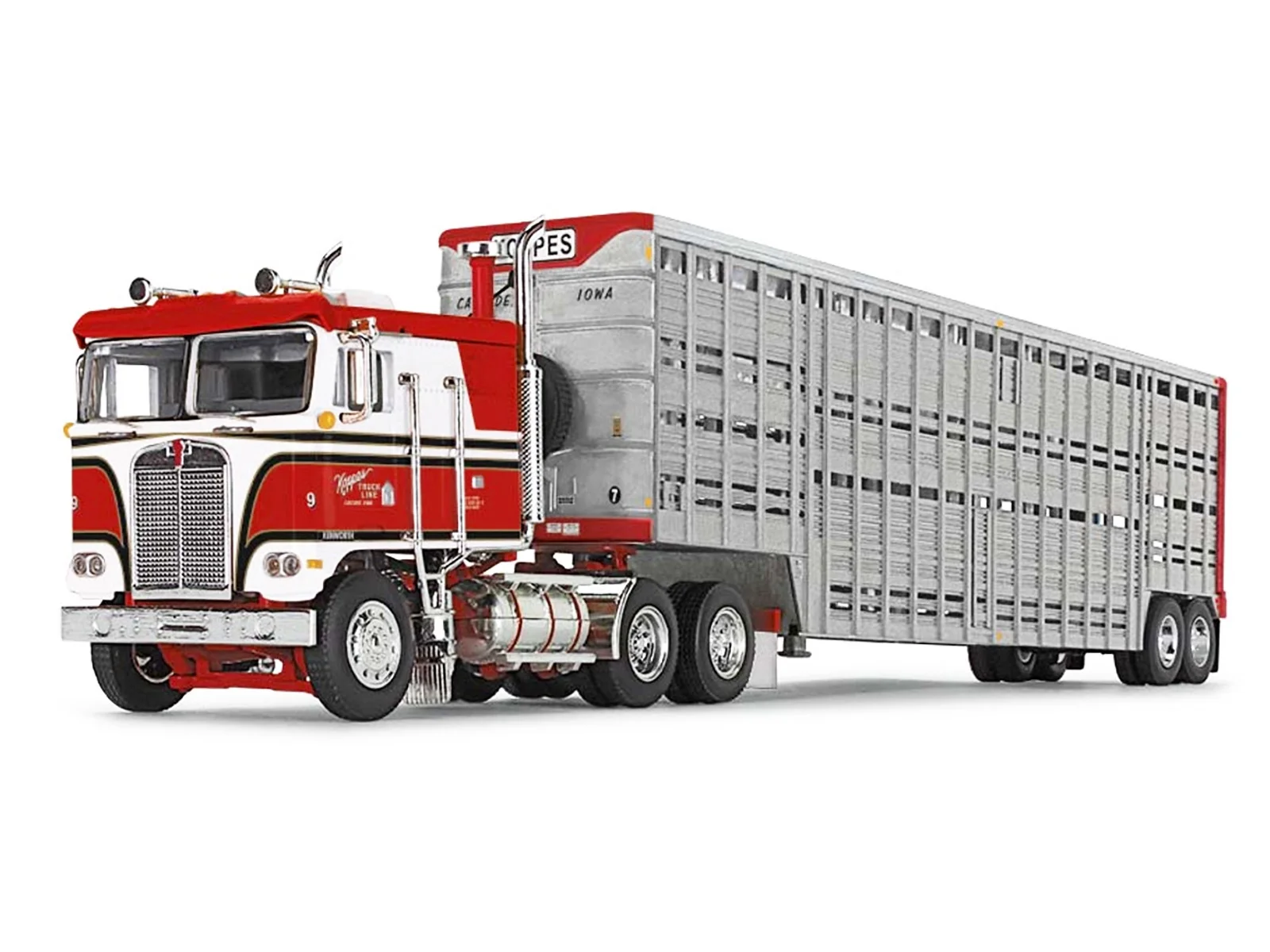 First Gear DCP 1/64 Kenworth K100 COE Flattop w/ 45ft Vintage Wilson Livestock Trailer, Koppes Truck Line 60-1756