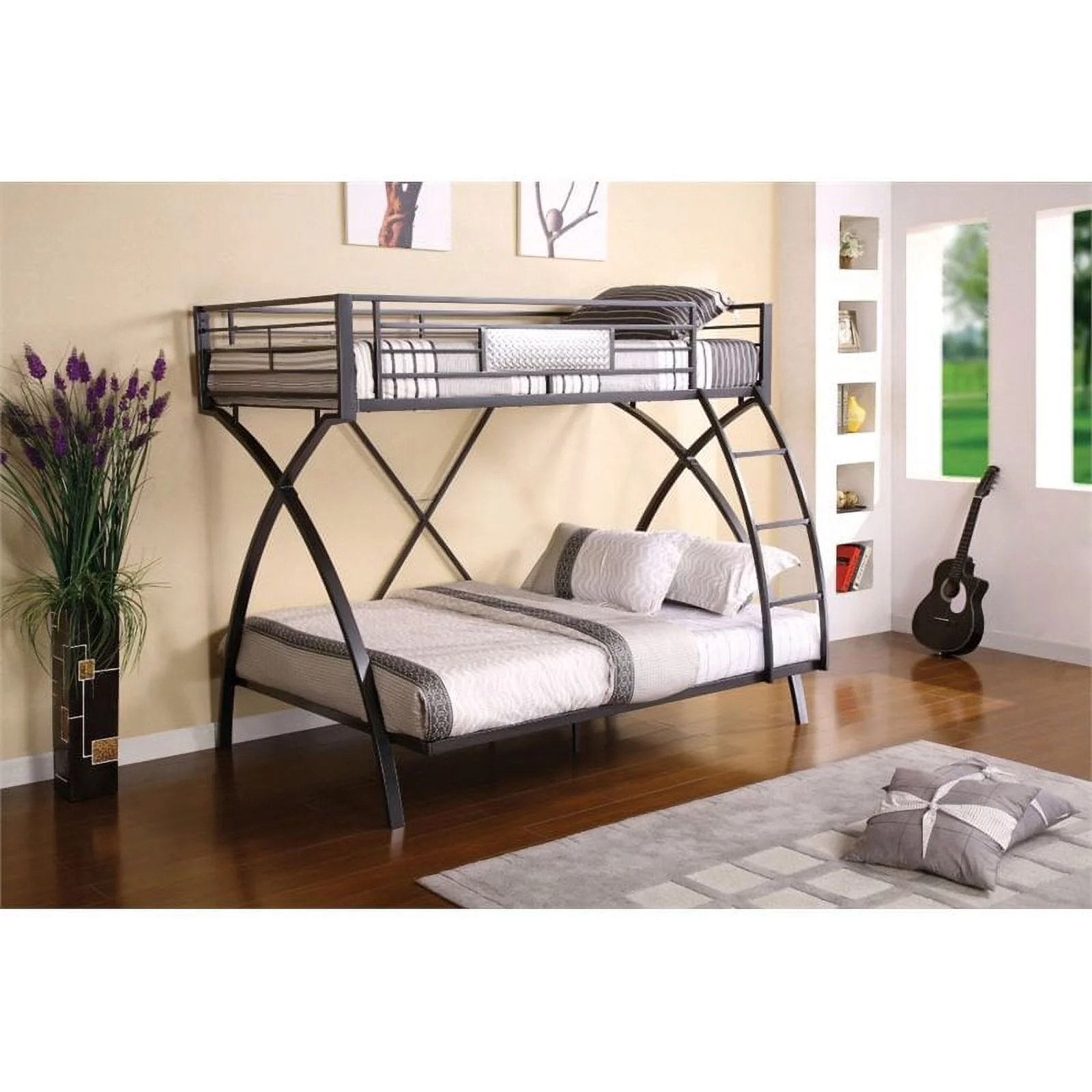 Bowery Hill Contemporary Metal Twin Over Full Bunk Bed in Silver