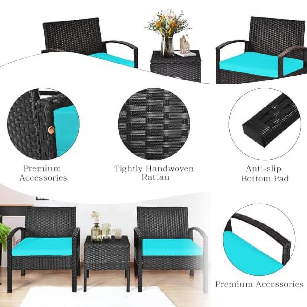 DORTALA 3 Piece Wicker Patio Furniture Set, Outdoor Conversation Bistro Sets with Rattan Chairs & Storage Table for Backyard Porch Garden Poolside, Red