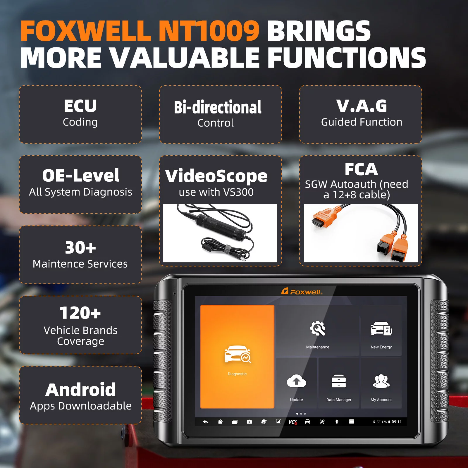 FOXWELL NT1009 OBD2 Scanner Code Reader ECU Coding Bi-Directional Control Full System Automotive Diagnostic Tool