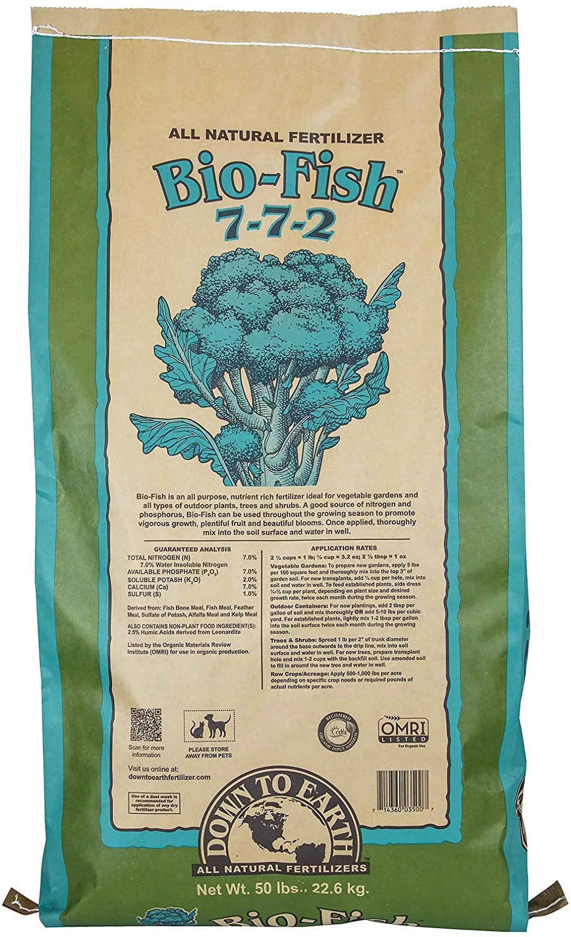 Down to Earth (#DTE03499) Organic Bio-Fish Fertilizer Mix 7-7-2, 50 lb
