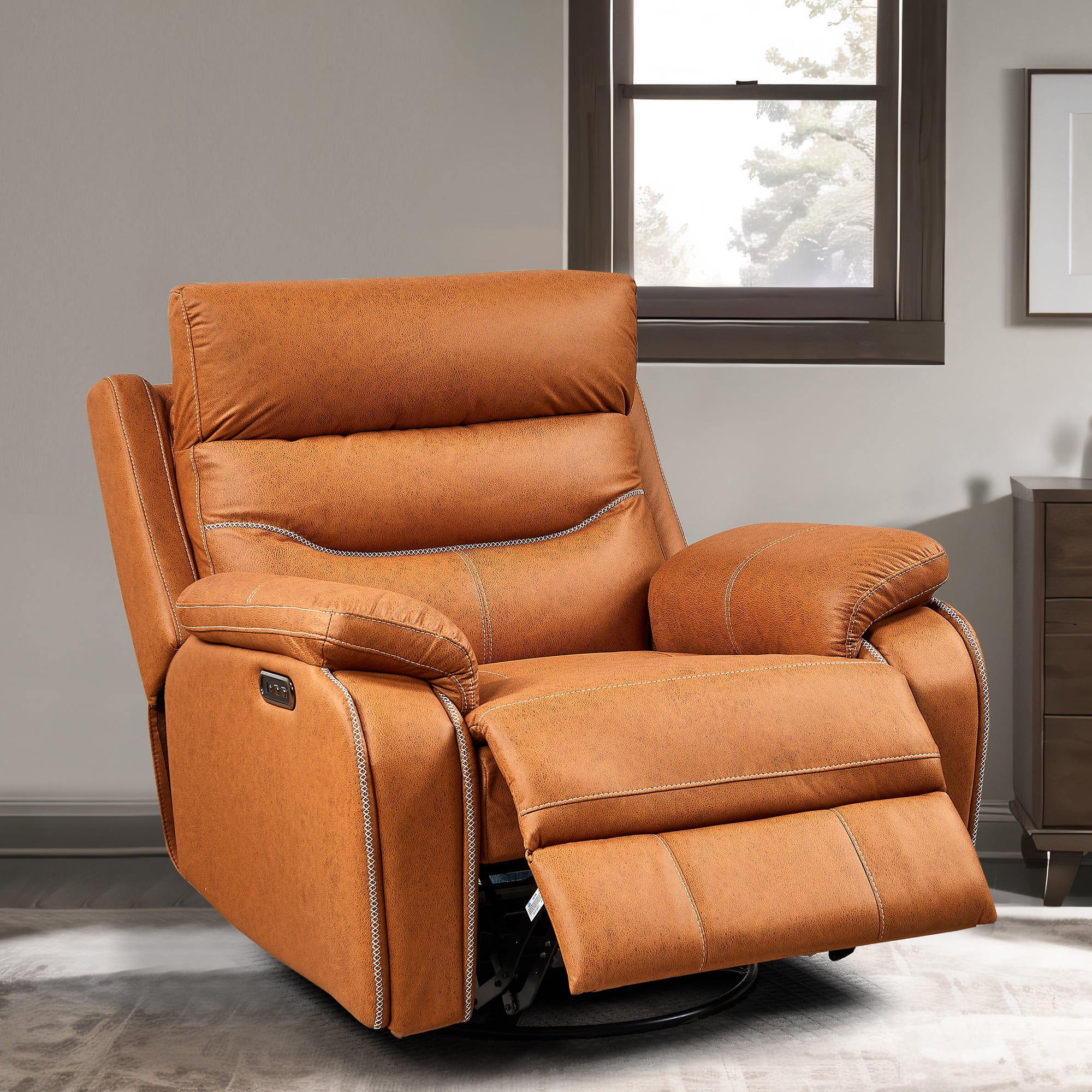 Homiyad Liyasi Dual Okin Motor Rocking and 240 Degree Swivel Single Sofa Seat Recliner Chair Infinite Position ,Head Rest with Power Function