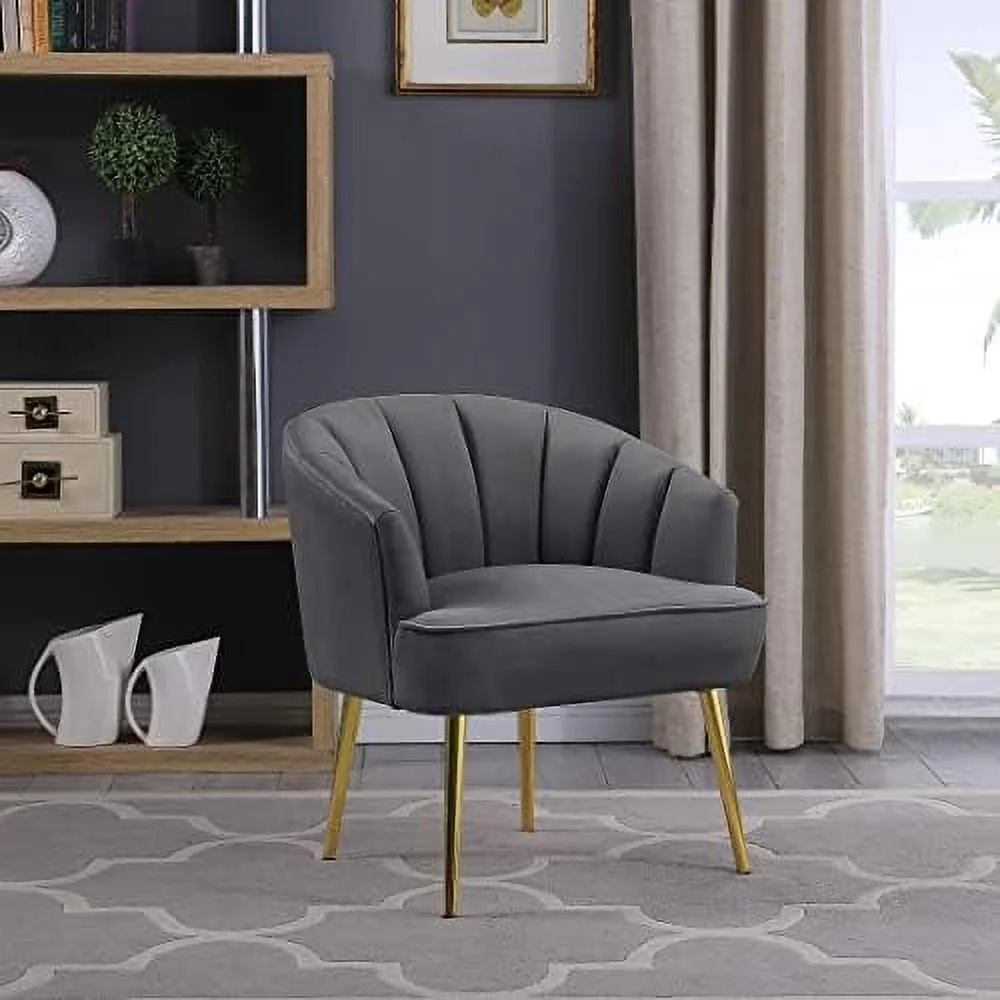 xrboomlife Velvet Barrel Chair Accent Armchair with Golden Legs for Living Room Bedroom Home Office Conner Set  Grey