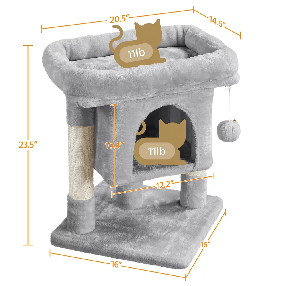 Topeakmart 23.5'' 2-Level Cat Tree Condo Cat Climbing Scratching Tower, Light Gray