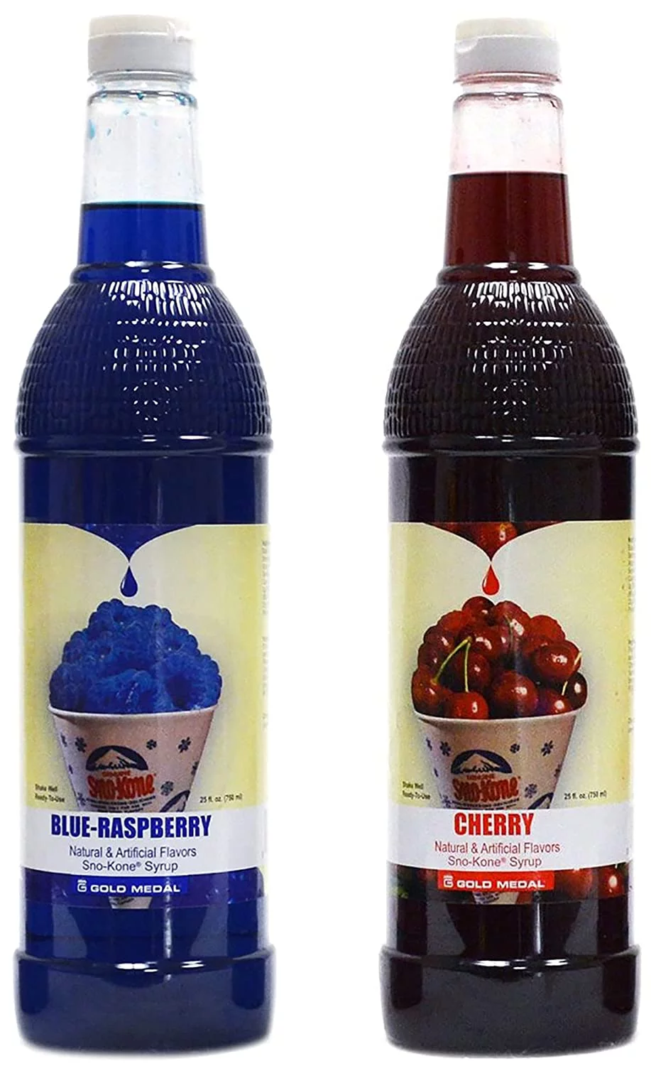 Snow Cone Syrup (25 Fl Oz)- Pack of 2 - Cherry & Blue Raspberry