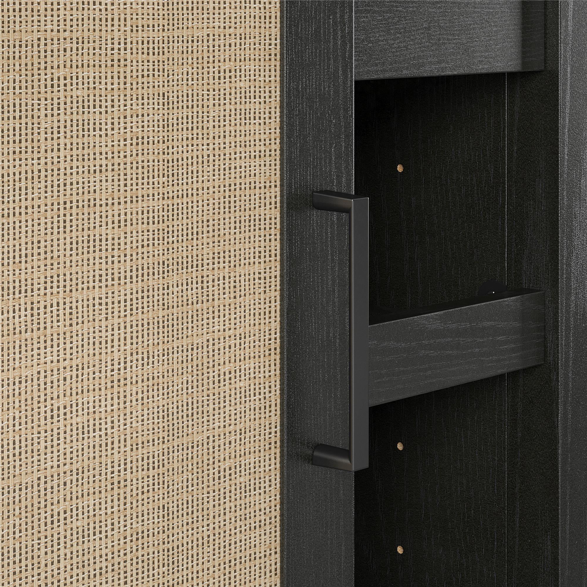 Ameriwood Home Wimberly Bar Cabinet, Black Oak with Faux Rattan