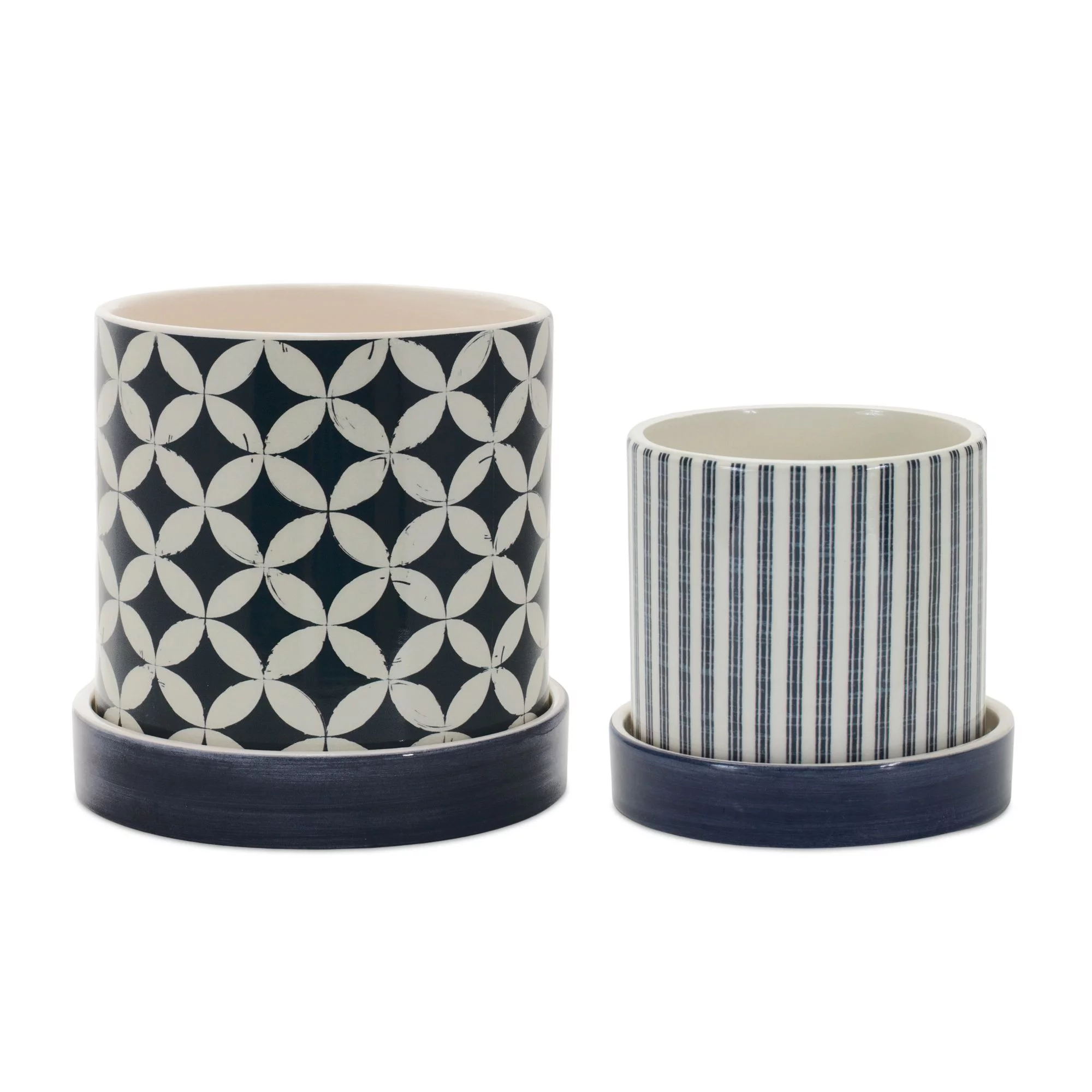 Melrose Set of 2 Geometric and Striped Glazed Pots 5.25