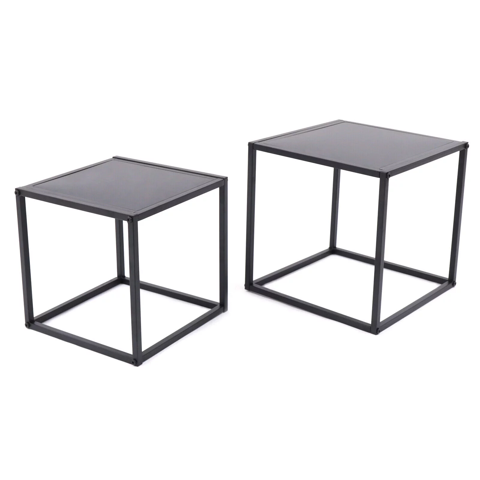 2pc Modern Square Metal Coffee Table Side/End Table Tray Matt Black Office Home