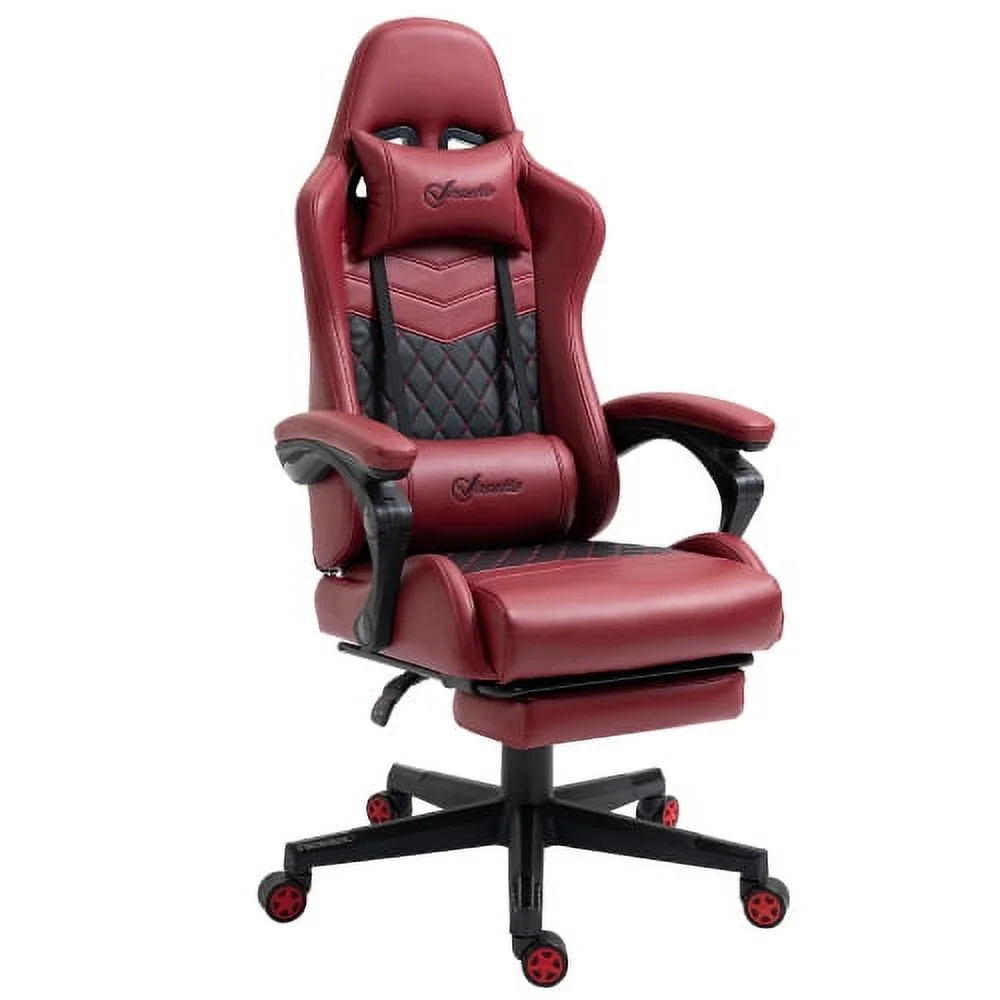 YLtoohoom Racing Gaming Chair  PU Leather Office Gamer Chair High Back Swivel Recliner with Footrest  Lumbar Support  Adjustable Height  Red