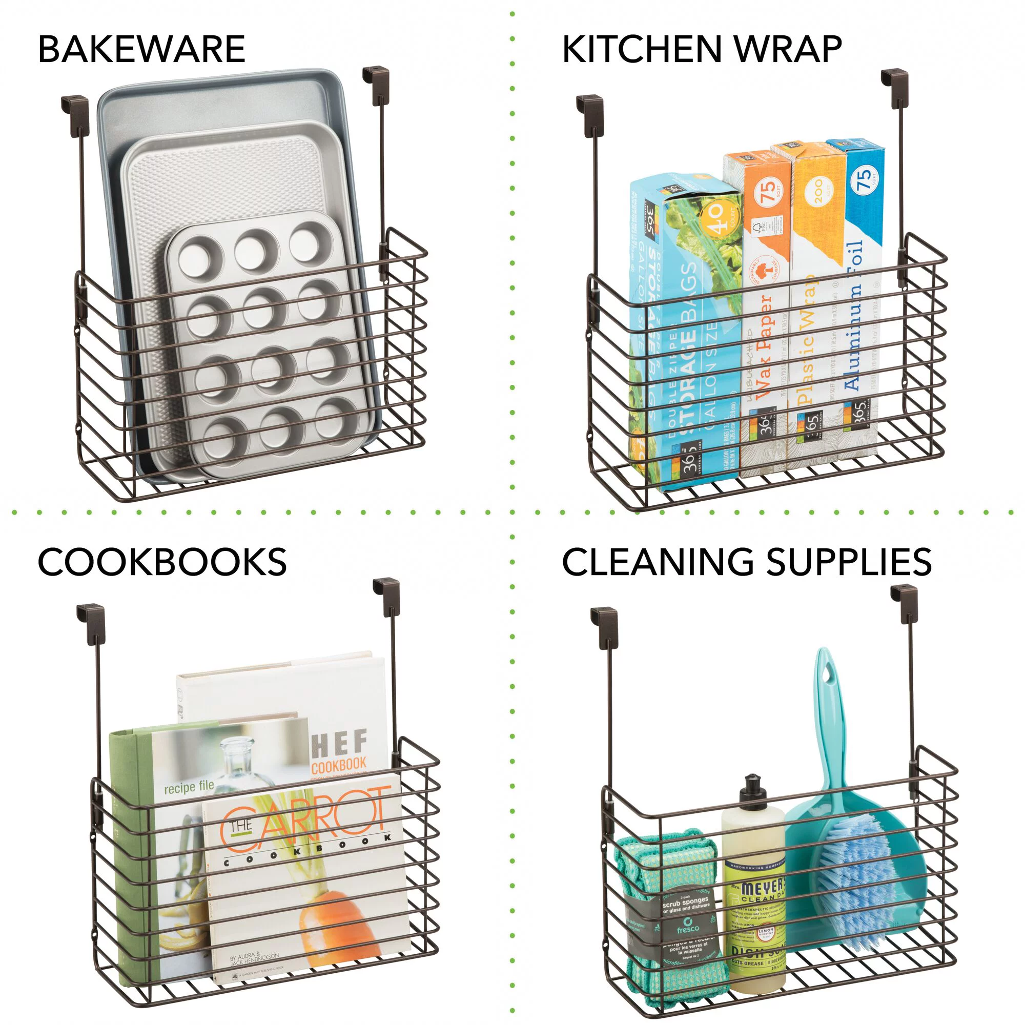mDesign Metal Wire Kitchen Bakeware Over Door Organizer Basket, Bronze