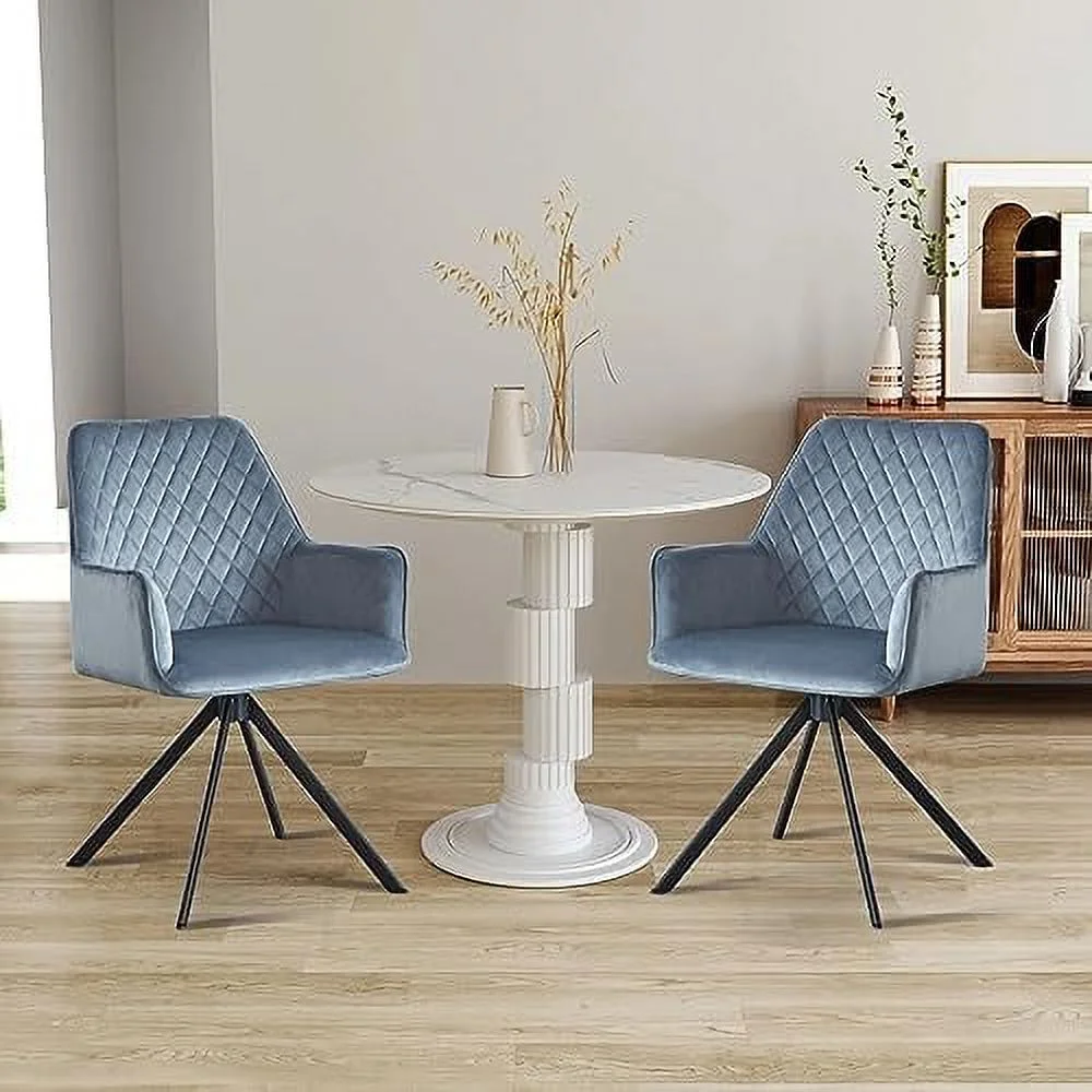 TJUNBOLIFE Velvet Upholstered Contemporary Accent Chair  Dining Chair Upholstered Backrest Seat Chairs for Home Kitchen/Living Room sBlue and Black