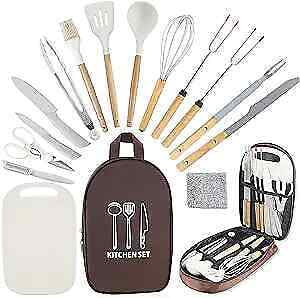 Camping Silicone Kitchen Utensils Cooking Equipment Brown Cooking Set 15pcs