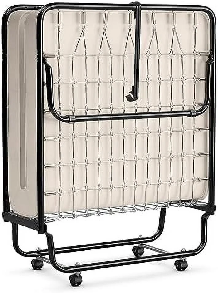 HBROLJF Rollaway Folding Bed with 4 Inch Mattress for Adults  Foldable Portable Guest Bed with Memory Foam Mattress & Sturdy Metal Frame  Cot Size Fold up Bed on Wheels  Easy to Store