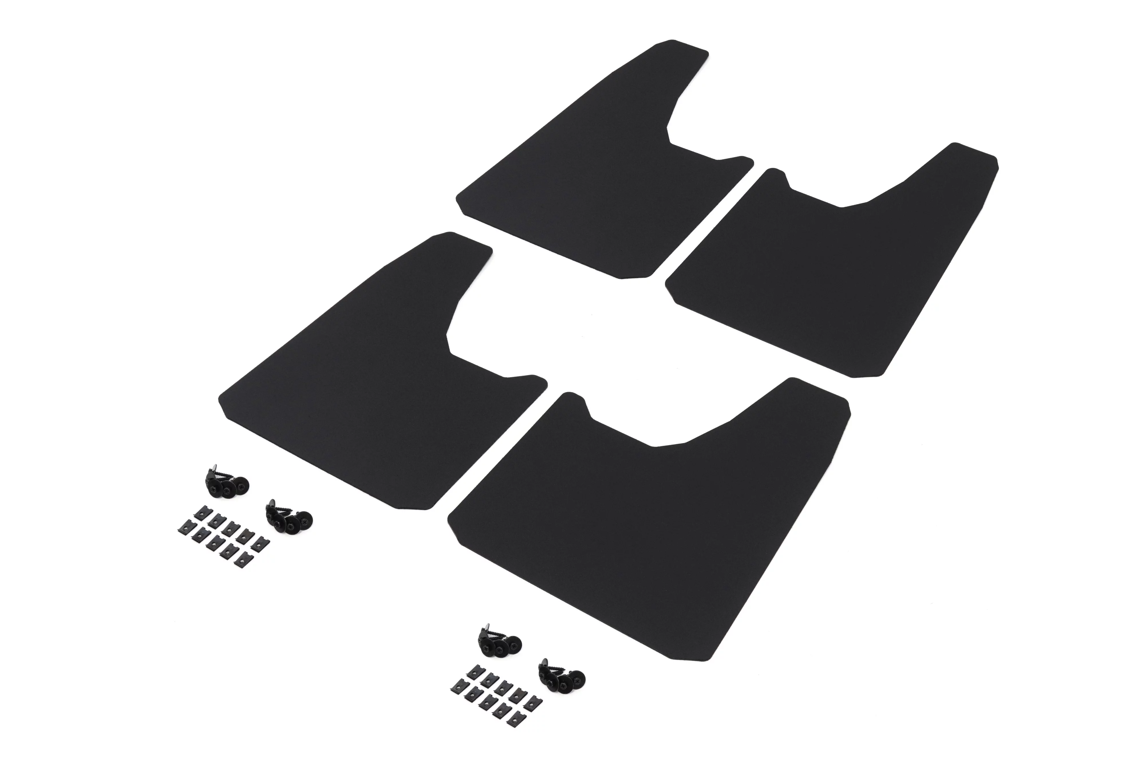 Red Hound Auto 4 Piece Modern Universal Splash Guards Fits Most Full-Size 1/2, 1/4 and 1 Ton Trucks and SUVs Front and Rear Driver and Passenger Mud Flaps Black 4pc Set with Hardware 13 x 19 Inches