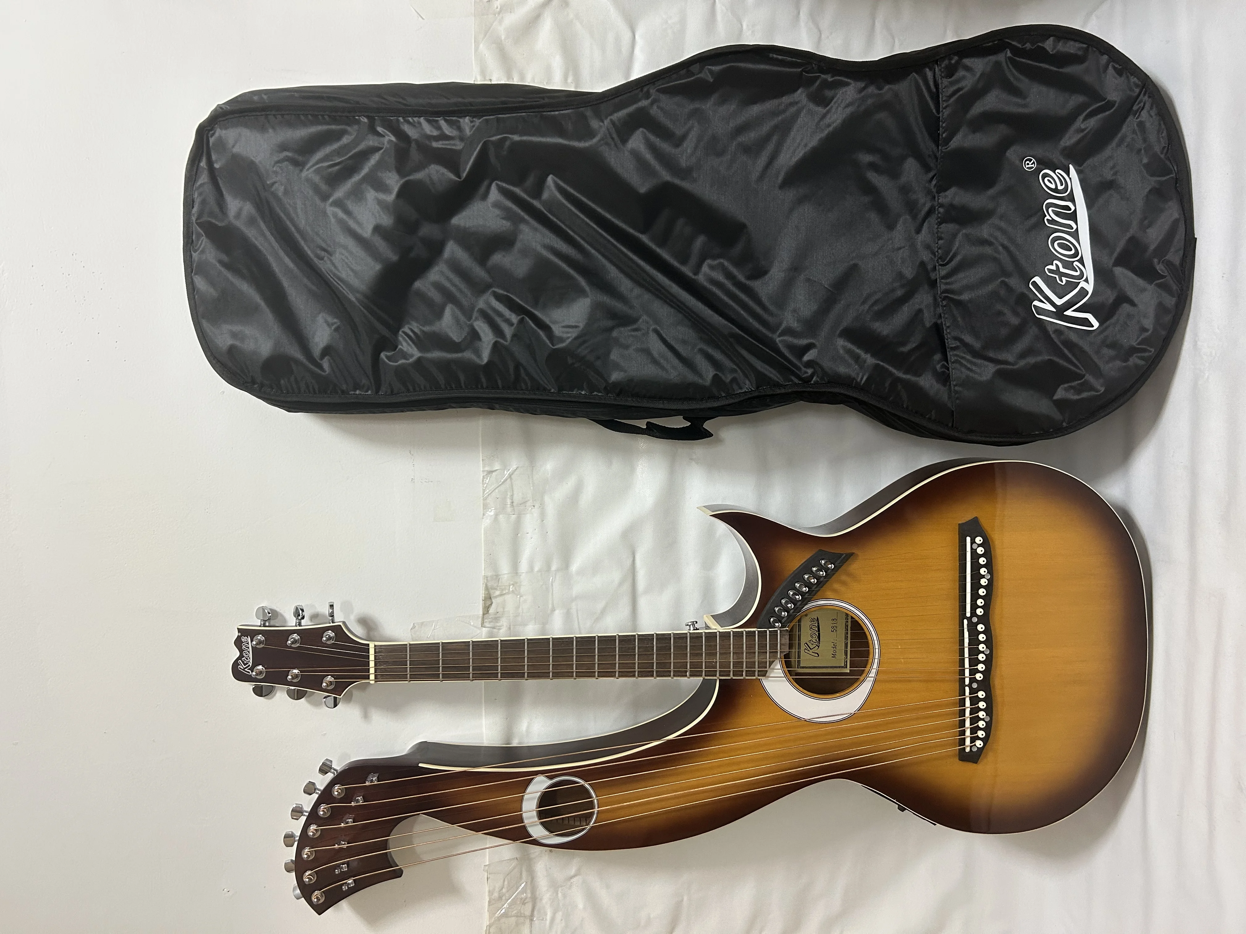 Professional Harp Guitar, Acoustic Electric Double Neck Guitar Free Padded Bag