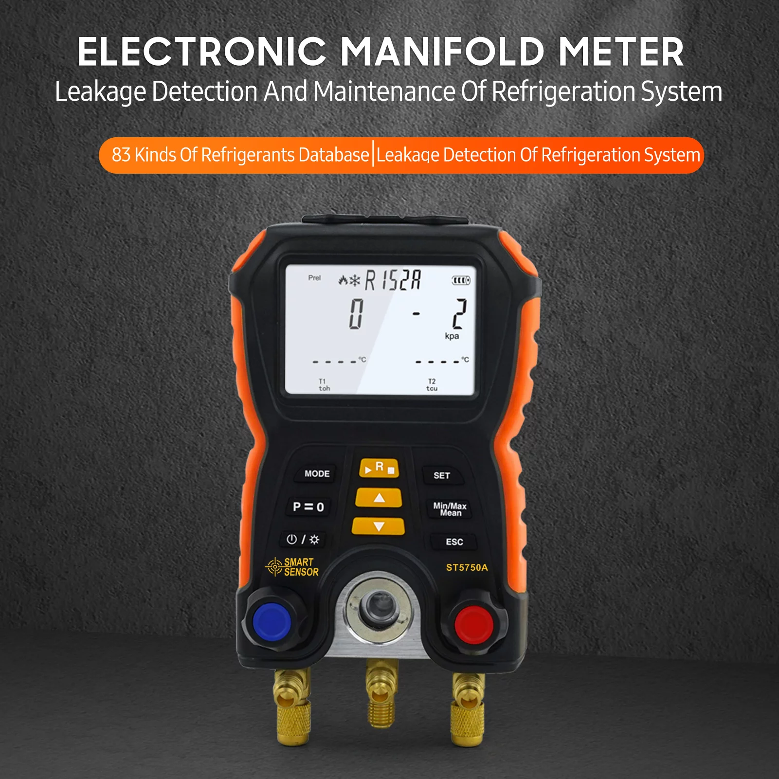 SMART SENSOR Digital Manifold Gauge for Refrigeration System, Pressure Leak Detection, Test Clip Included