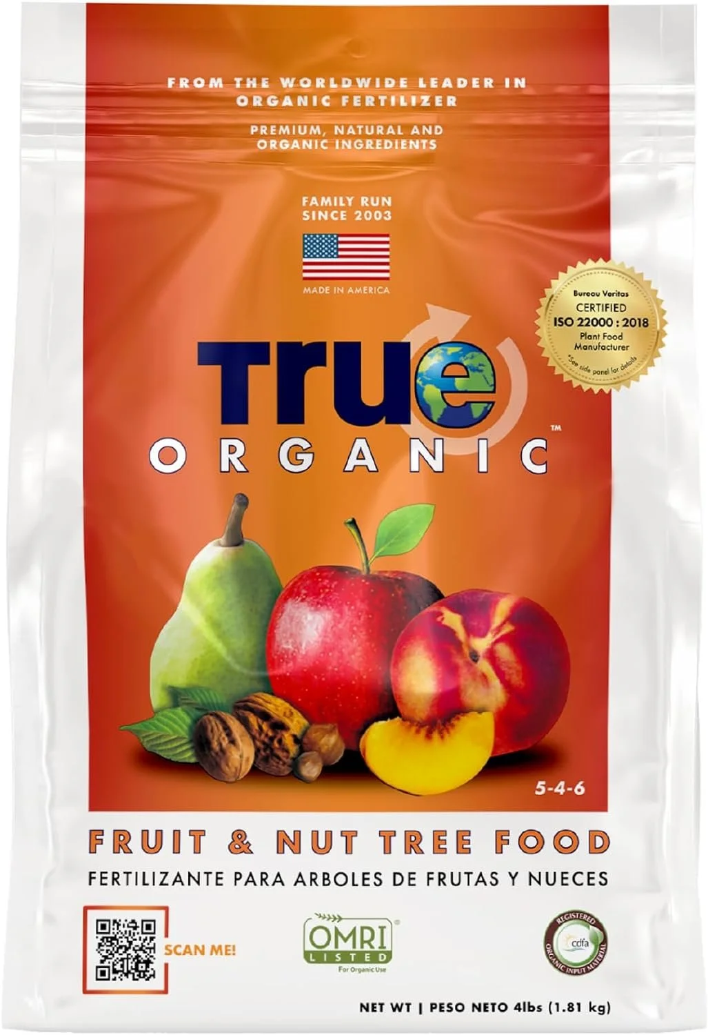 True Organic Fruit & Nut Tree Food Granular Fertilizer 4 lbs - CDFA, OMRI Listed for Organic Gardening NPK 5-4-6