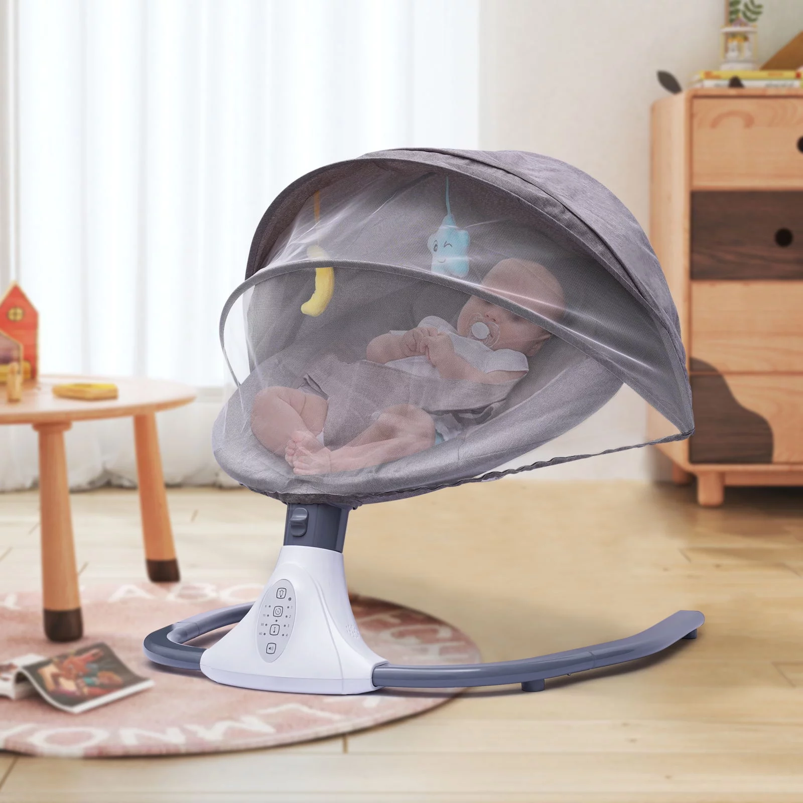 Wuzstar Bluetooth Baby Swing Chair,USB Electric Cradling Bouncer with Removable Crib Netting & Timing Function(Gray)