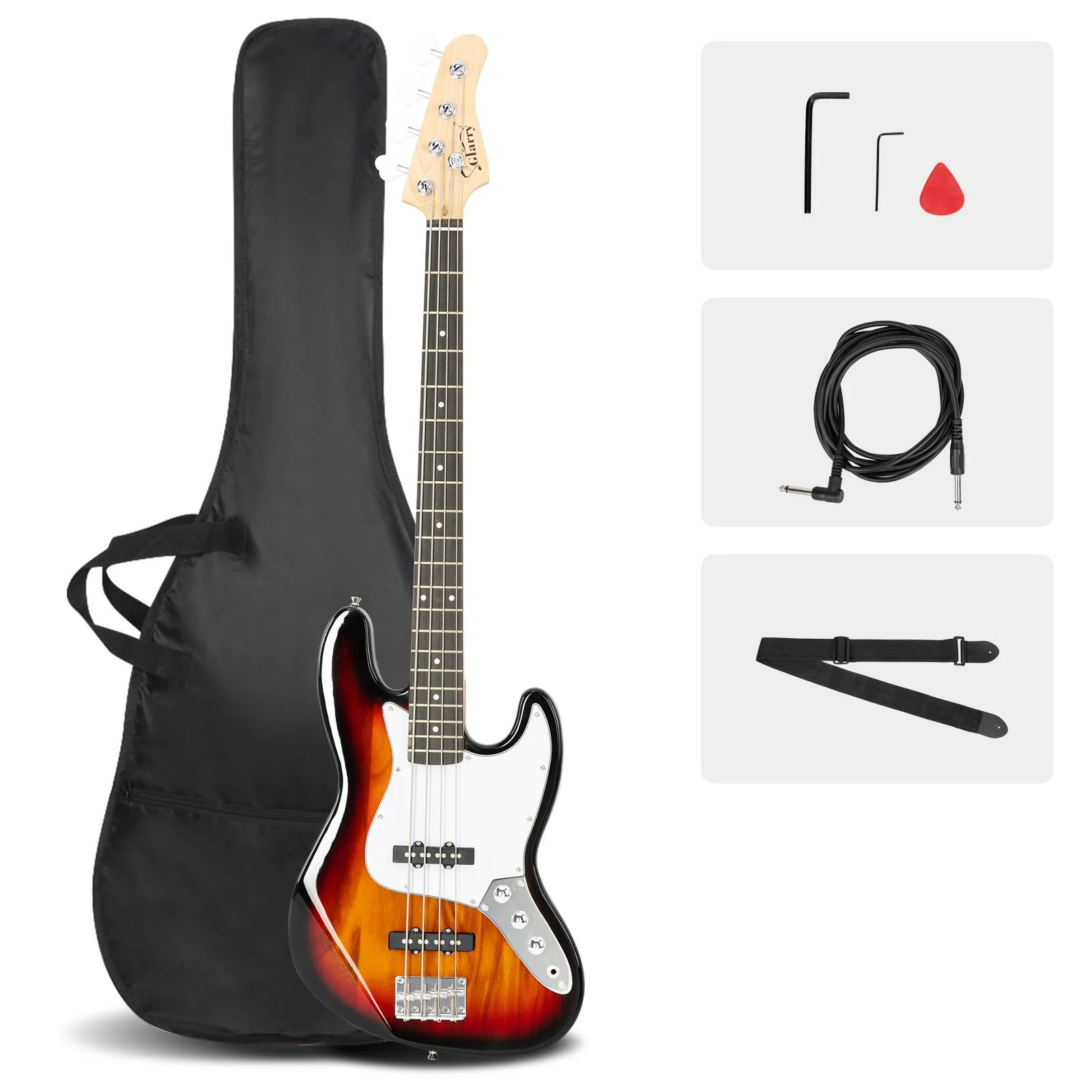 Glarry Electric 4-String Burning Fire Bsss Guitar w/ Tools for Beginner
