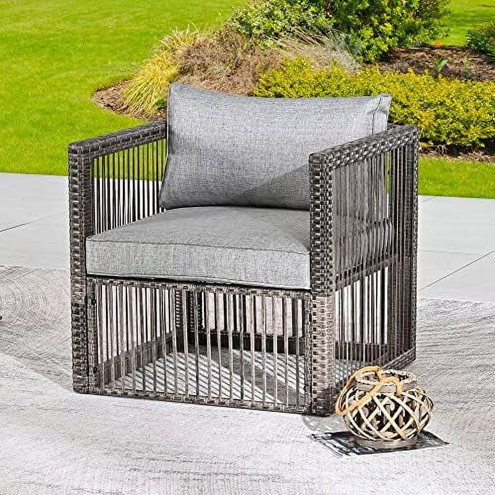 HOOMHIBIU Wicker Patio Single Sofa  Outdoor Corner Left-arm Chair  All-Weather Brown PE Rattan Chair Waterproof Sectional  for Balcony Garden Pool Lawn Backyard (Grey Thick Cushion)