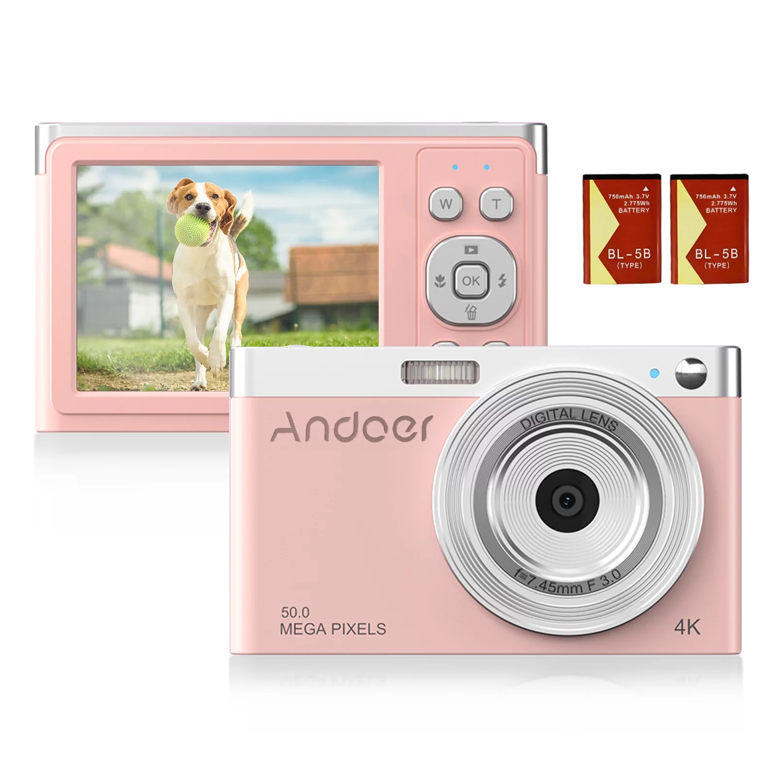 Andoer-2 Andoer Compact 4K Digital Camera Video Camcorder 50MP 2.88Inch IPS Screen Auto Focus 16X Zoom -shake Face Detact Smile Capture Built-in Flash with 2pcs Batteries Carry Bag Wrist Strap for Ki
