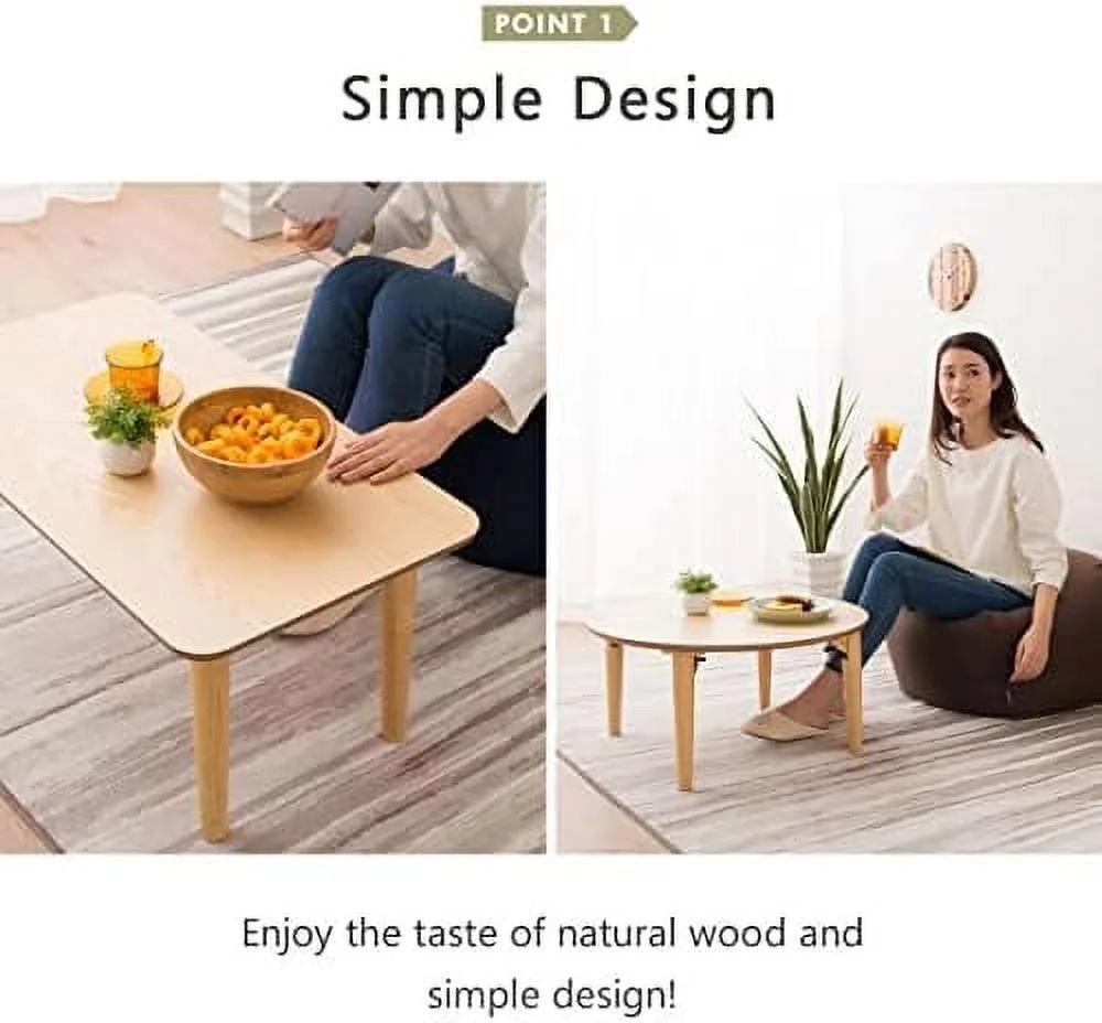JDZHAPPYLIFE Wood Folding Coffee Table Rectangle Medium (17.7"x31.5") Natural  Floor Sitting Low Table Small Space Minimalist Japanese Tatami Room