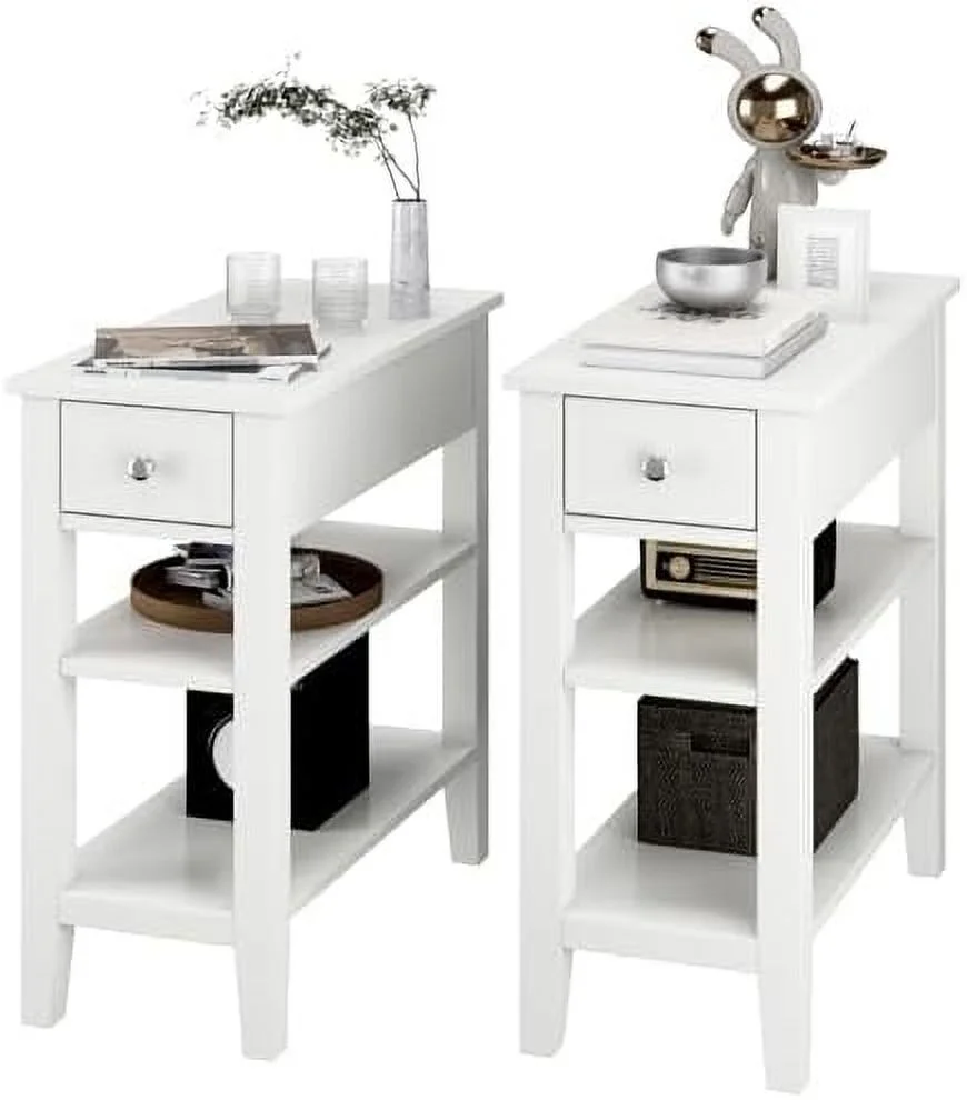 CHGTYS Night Stand  End Tables with  Drawer and 2 Tiers   23.6"  Bookshelf for Bedroom  Living Room  Easy Assembly (Coffee)